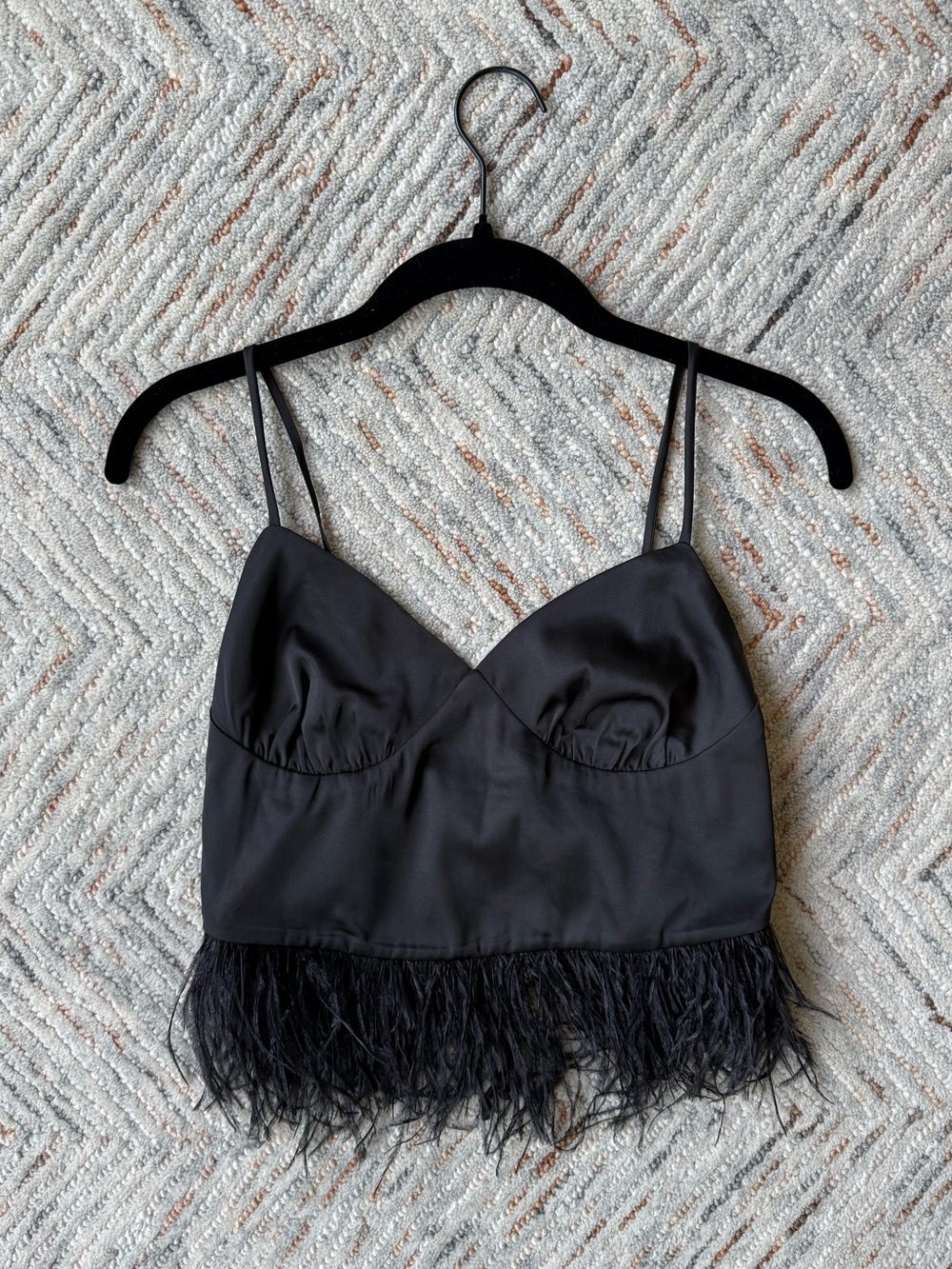 Cotton Candy LA Black Feather Trim Satin Cami Tank